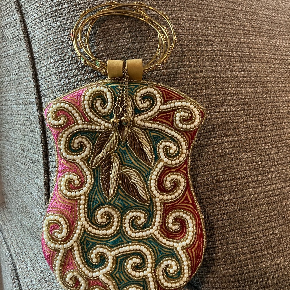 Embroidered Multicolor Clutch with Gold Accents